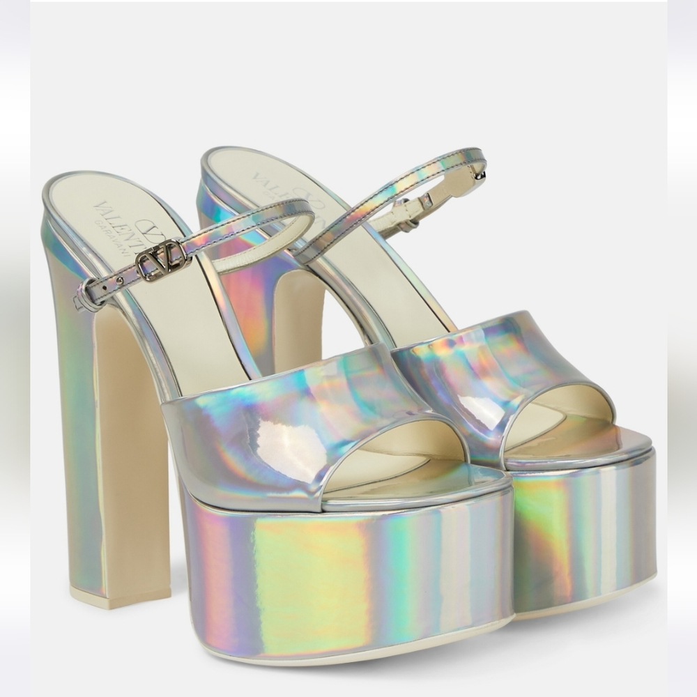 Valentino Garavani Silver tan-Go slip on sandals Size 38.5